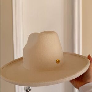 Gigi Pip Cream Wide Brim Hat with Gold Accent